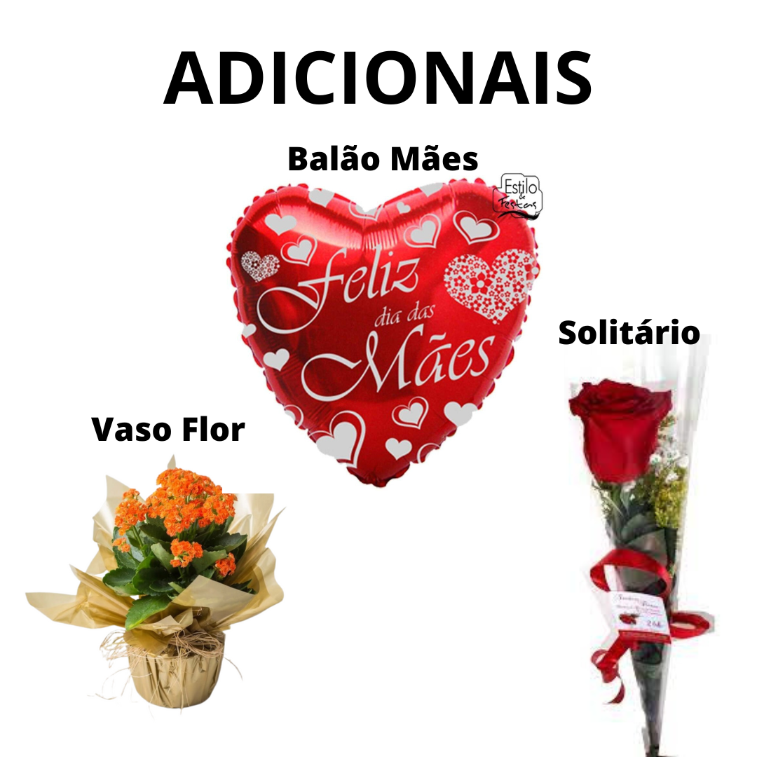 Cesta de Café da Manhã, Flores e Chocolate Mães