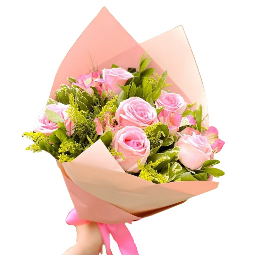 Buquê 6 Rosas Cor de Rosa