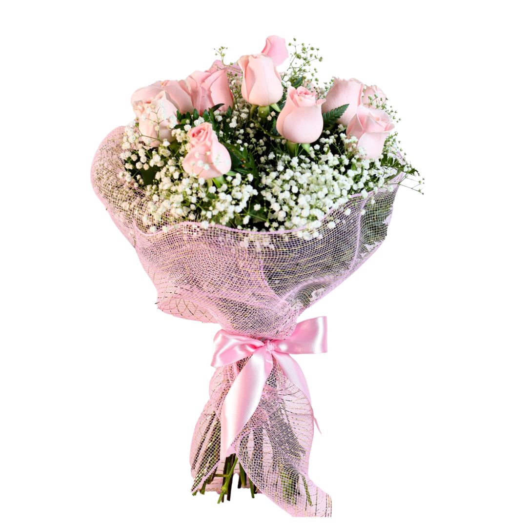 Buquê de 12 Rosas Cor de Rosa