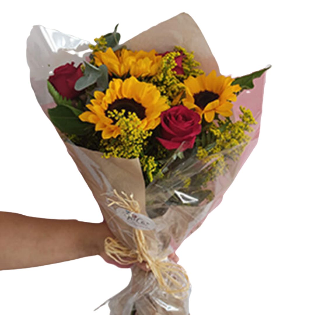 Buquê 3 Girassóis e 3 Rosas