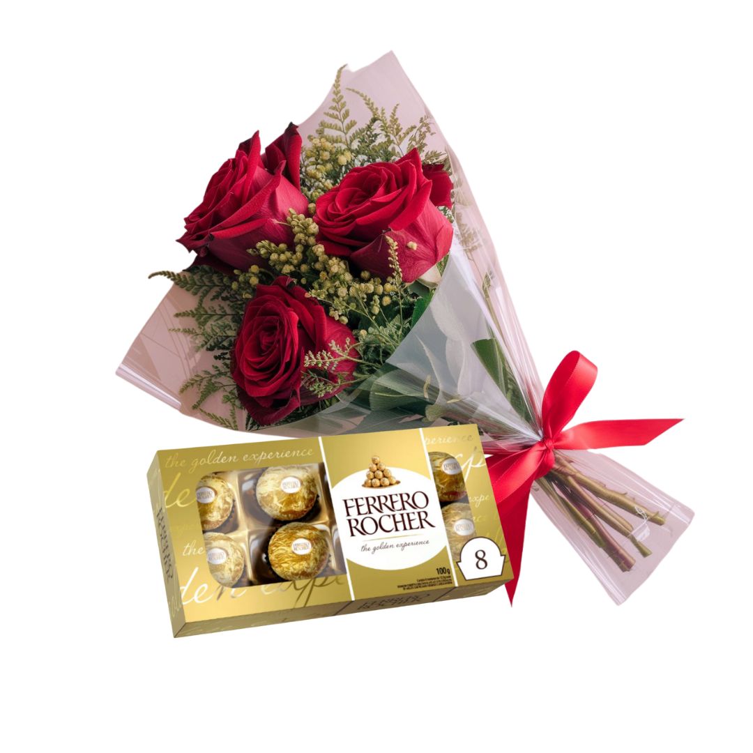 Buquê de 3 rosas com Ferrero