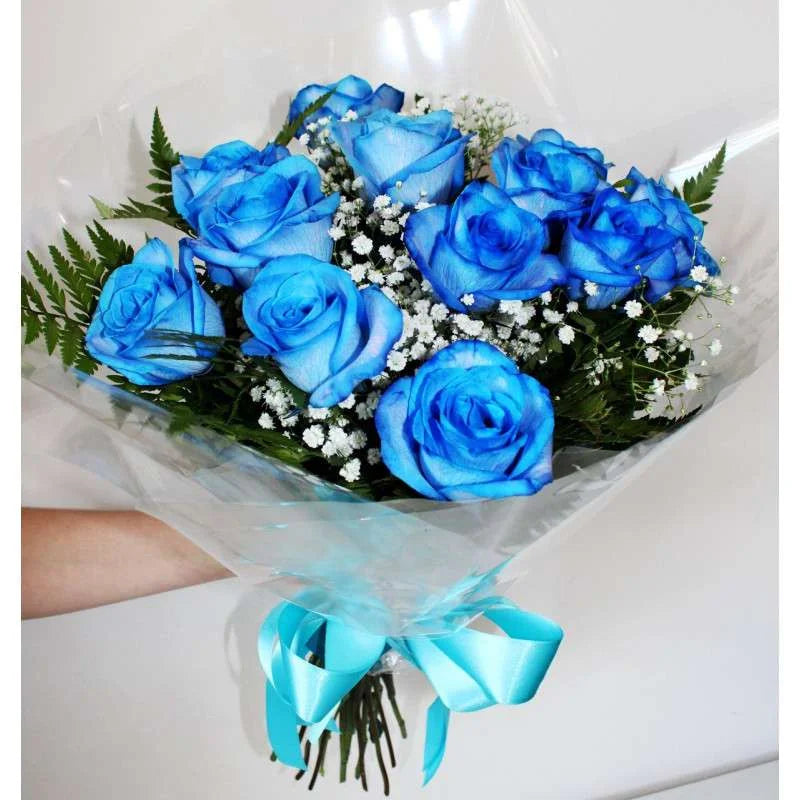 Buquê Encanto de 12 Rosas Azuis