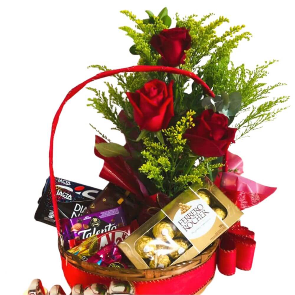 Cesta De Chocolate Ferrero Rocher Com Flores