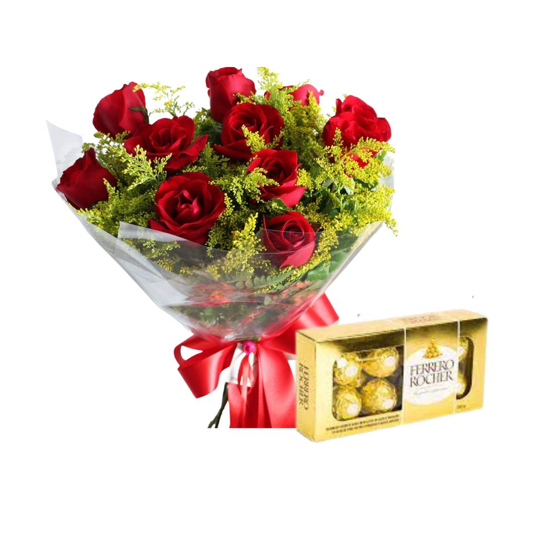 Buquê 12 rosas com Ferrero Rocher