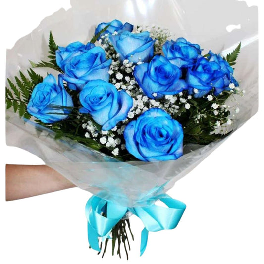 Buquê Encanto de 12 Rosas Azuis