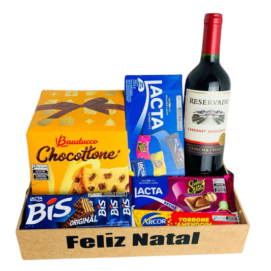 Cesta Feliz Natal Vinho e Chocolates