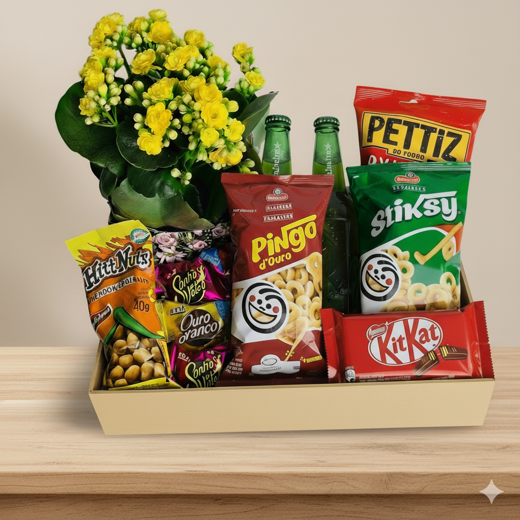 Cesta Média com Flor e Aperitivos