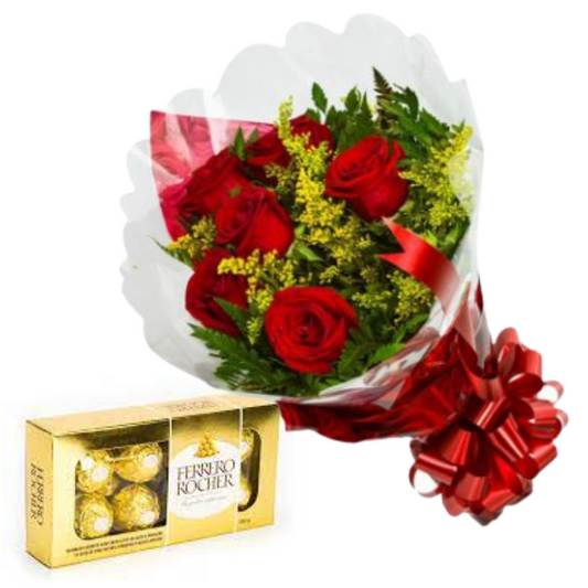 Buquê de 6 Rosas com Ferrero Rocher